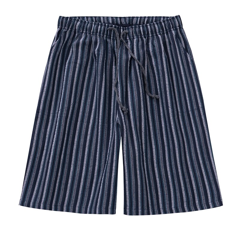 Japanese style linen men's knee length pants cotton gauze pajama striped shorts summer thin casual home sleep bottoms underwear