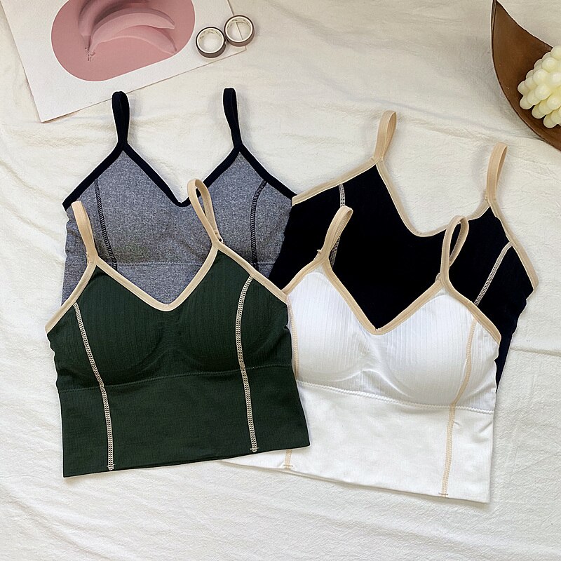 Camisole voor dames, camisole voor dames, v-hals, colorblock spaghettibandjes, vest voor dames, tanktops, crop top, franse chique dameskleding