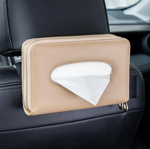 Bil glidelås seterygg vevs boks pu lær bil vevs boks serviett holder bil vev holder bil sete boks papirholder håndkle