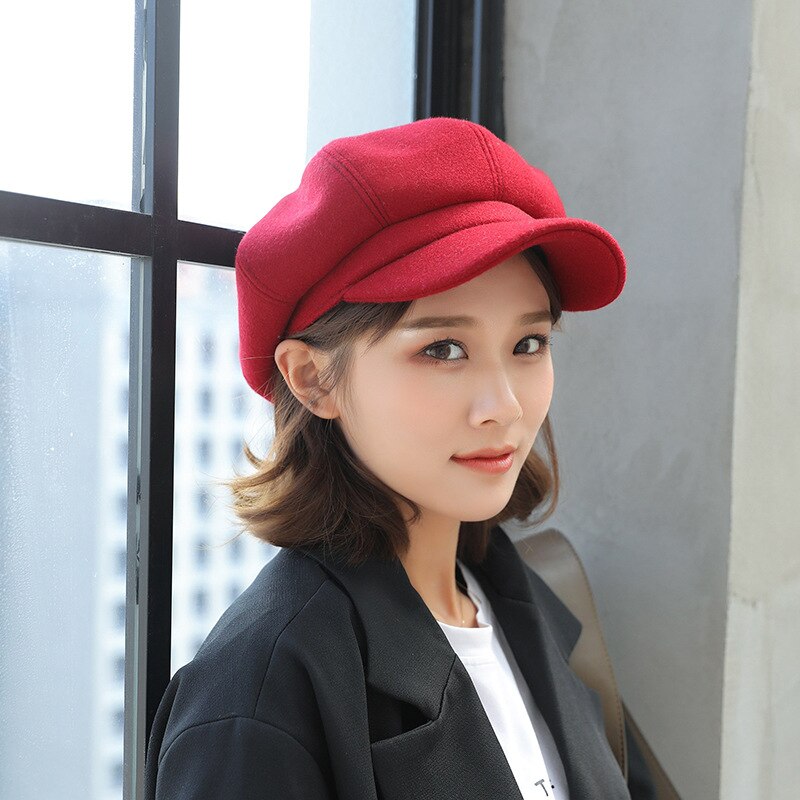 Hats tweed hat boina retro hat newsboy womens hats and caps suede whiet beret newsboy hat for women octagon caps