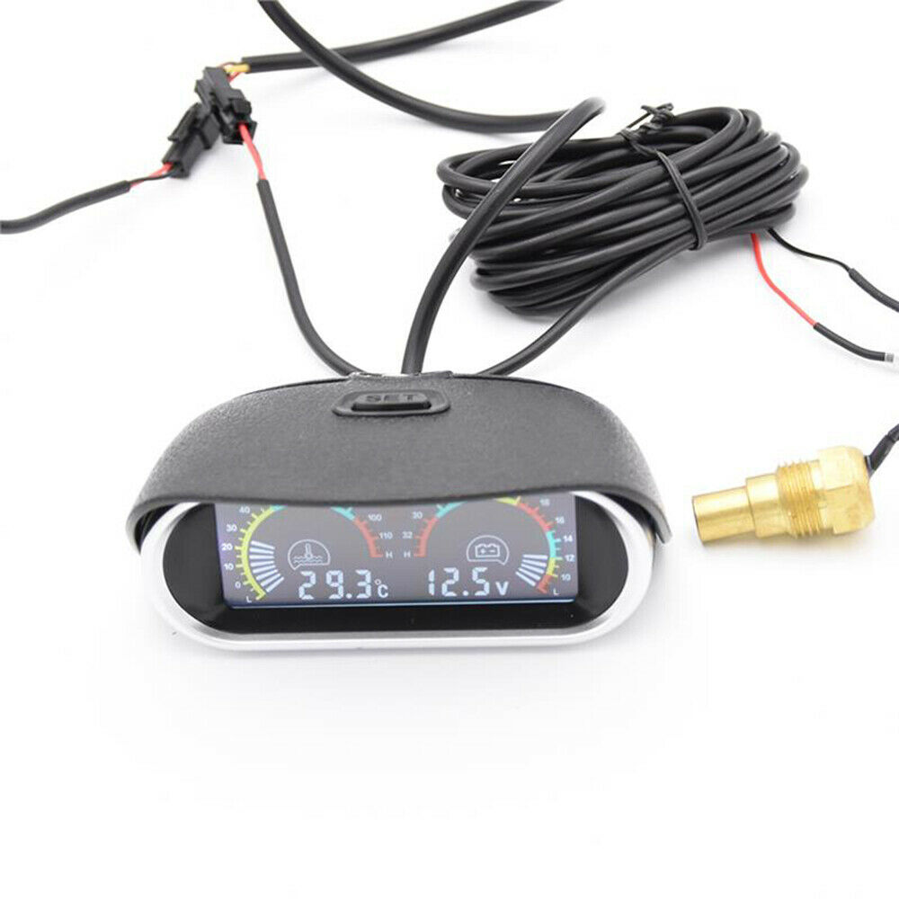 2 in 1 12v/24v lcd bil digital horisontell mätare vattentempmätare voltmätare spänningsmätare med temperatursensor