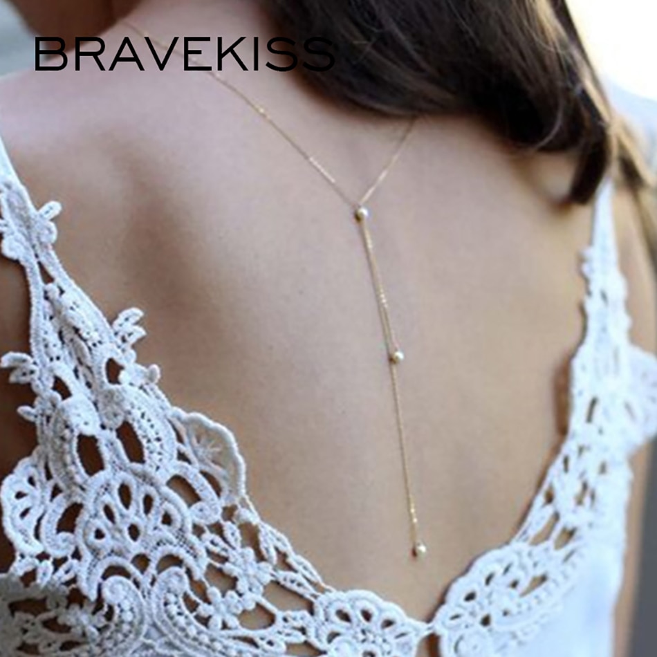 Bravekiss Kwastje Parel Liefde Hanger Ketting Terug Ketting Bruiloft Ketting Mode-sieraden Accessoires Voor Vrouwen BPN1333