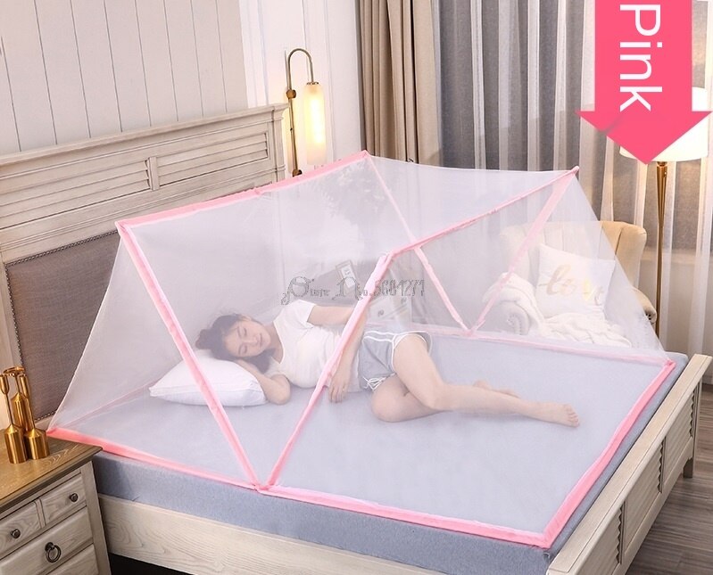 TikTok in same web celebrity folding bottomless nets single portable baby mosquito shields the student's dormitory: Pink / 100CM Width