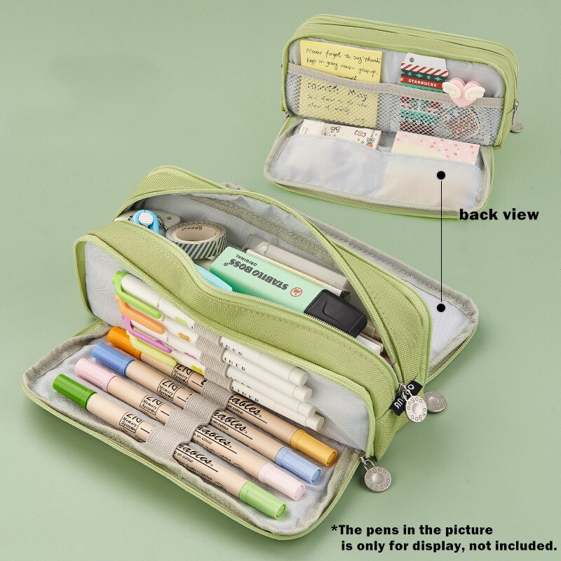 Angoo Double Sided Pen Bag Pencil Case Special Macaron Color Dual Canvas Pocket Storage Bag Pouch Stationery School Travel A6899: Green