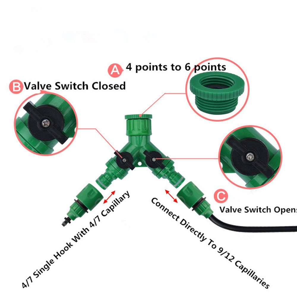 Connecteur en Y refermable, séparateur de bande, raccord rapide, Valve à 2 voies, système d'irrigation goutte à goutte, adaptateur, outil de jardin, 1 pièce