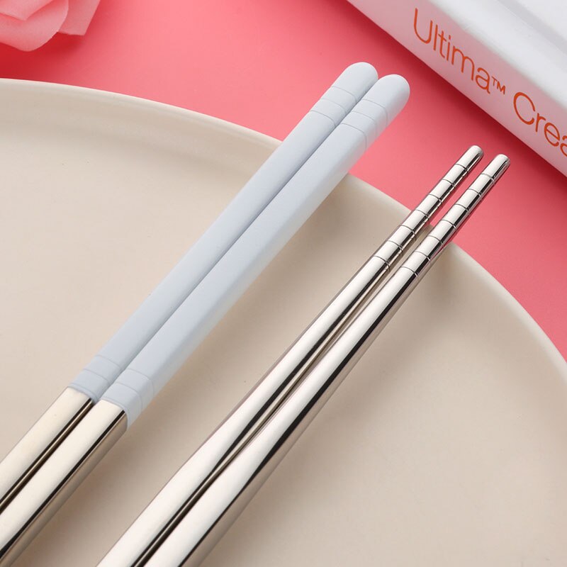 Palillos chinos de acero inoxidable, vajilla de cocina de acero, palillos chinos reutilizables para Sushi, 1 par: White-1pair