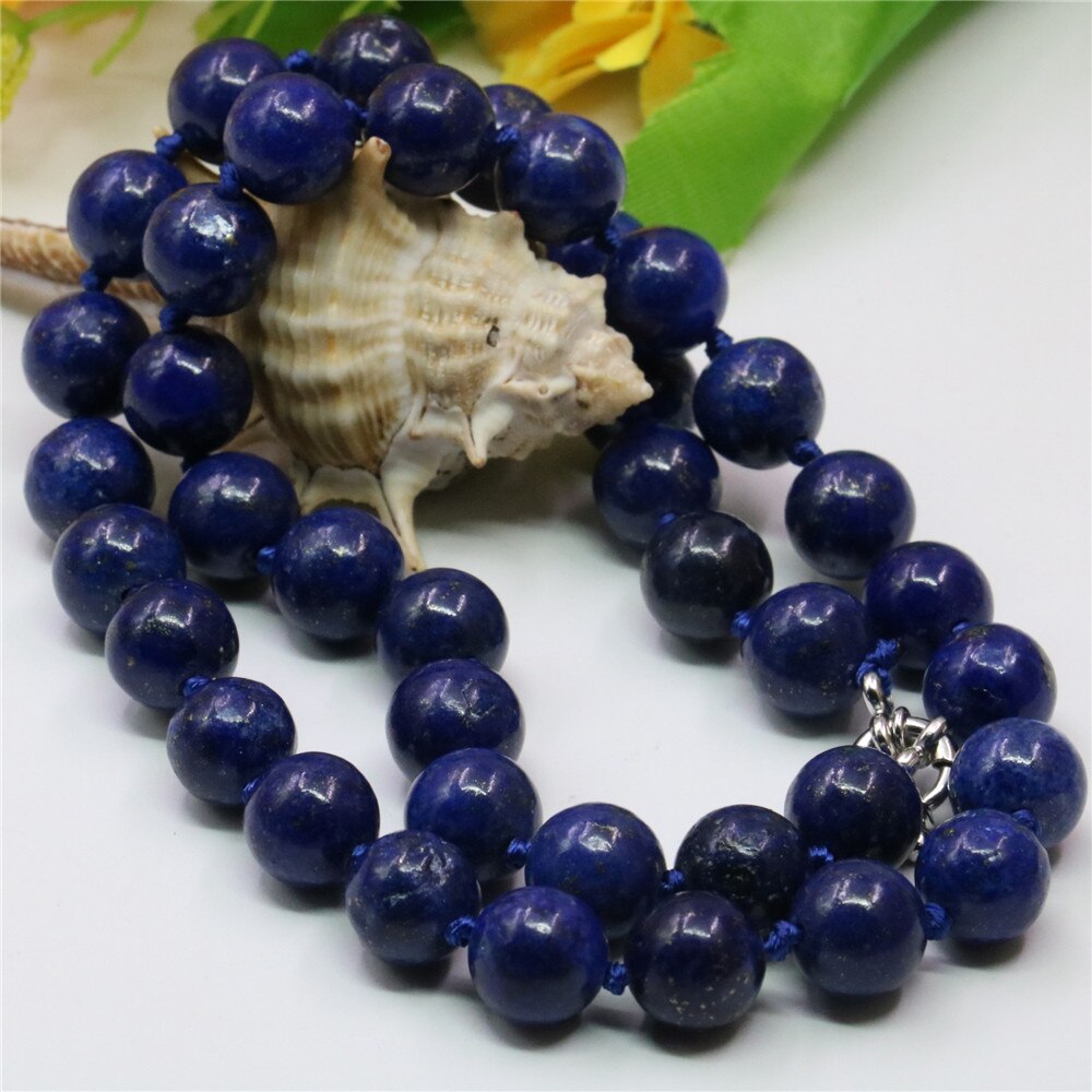 Vintage naturblå lapis lazuli sten runde perler 8/10/12mm reb kæde kvinders smykker halskæde 18 tommer  y757: 10mm