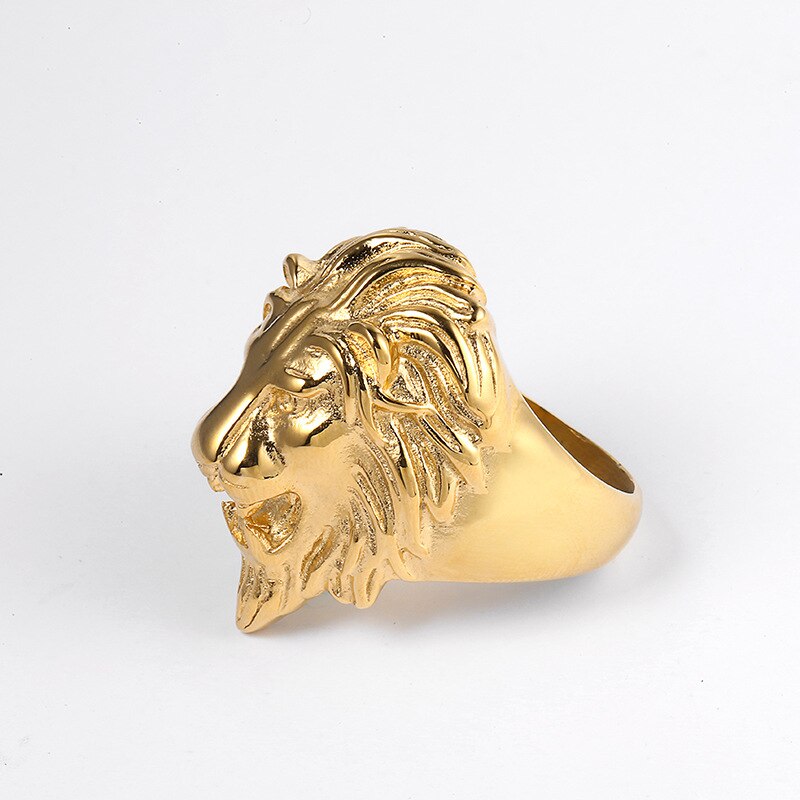 Anillo Signet para hombres, anillos de Leones de animales de acero inoxidable 316L de Color dorado para hombres, joyería de Hip Hop Rock, tallas estadounidenses 8-12
