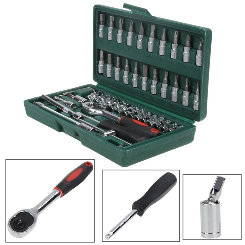 46pcs Spanner Socket Set 1/4 inch Screwdriver Ratchet Wrench Set Kit Car Repair Tools Combination Hand Tool Set