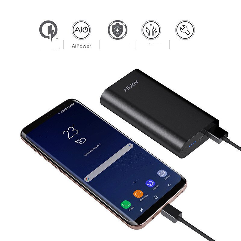 Aukey, 36,48 W, 10050mAh, Banco de energía con carga rápida 3,0, cargador de batería externa portátil con cargador USB para teléfono