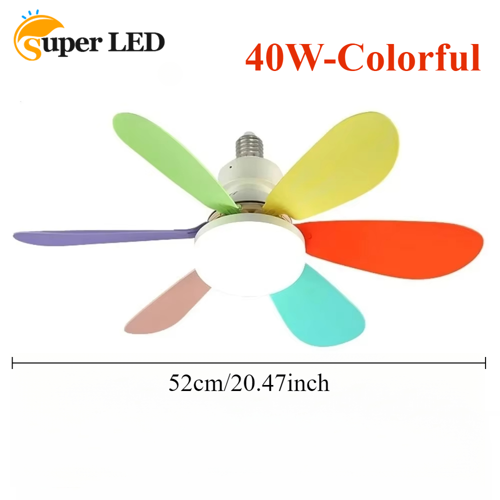 Luz de ventilador con enchufe LED de 40W, ventilador de techo con tornillo de 20,47" con luz y control remoto, ventilador con enchufe E27 con LED para baño, dormitorio, cocina