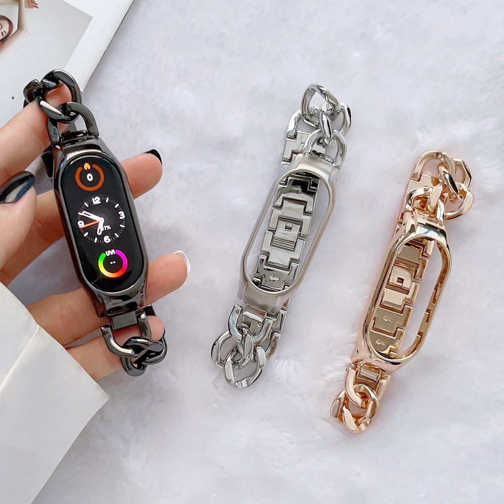 Roségoldenes Armbinde für Mi Band 7, Bänder, Zubehör, Armbinde für Xiaomi Mi Band 6, 5, 4, 3, Ersatzarmband aus Metalllegierung, Herren und Damen
