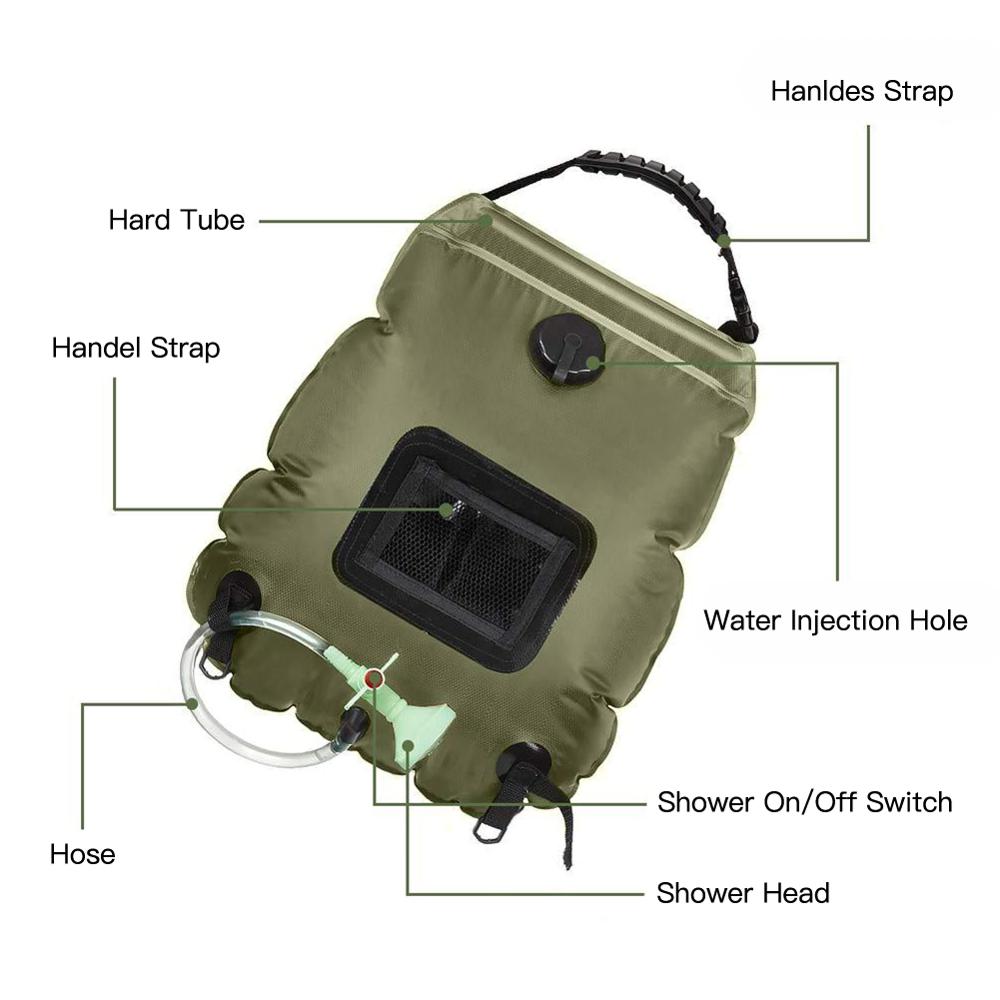 wasser Taschen Für draussen Solar- Wandern Camping Dusche Tasche 20L Heizung Camping Dusche Hydratation Tasche Schlauch Umschaltbar Dusche Kopf