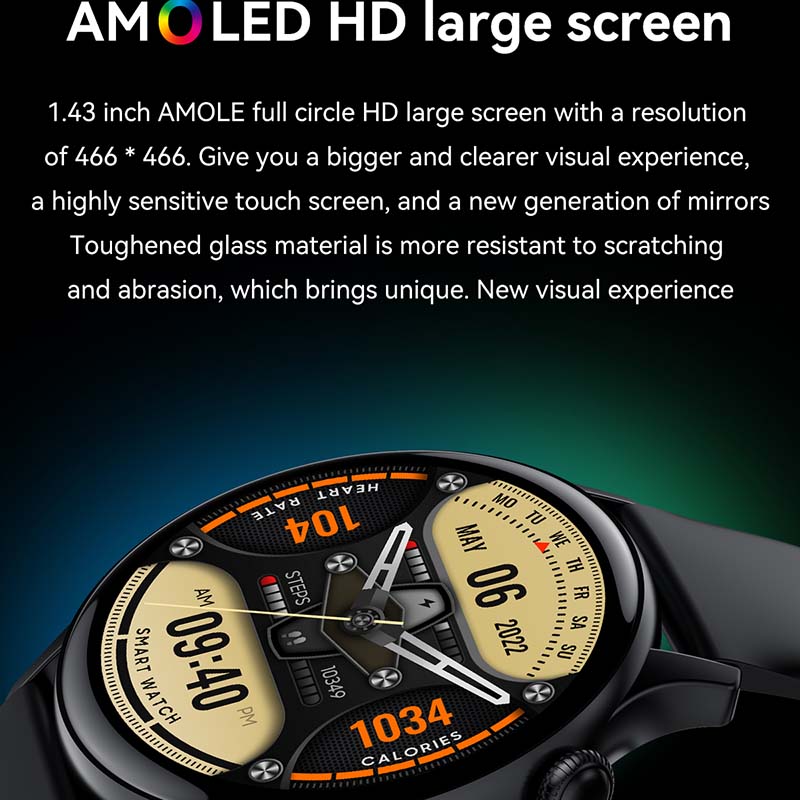 AMOLED HK85 Smartwatch pour iOS et Android, Montre intelligente d'appel Bluetooth, Horloge du monde du sport, Calculatrice, 2024 pouces, , 1.43
