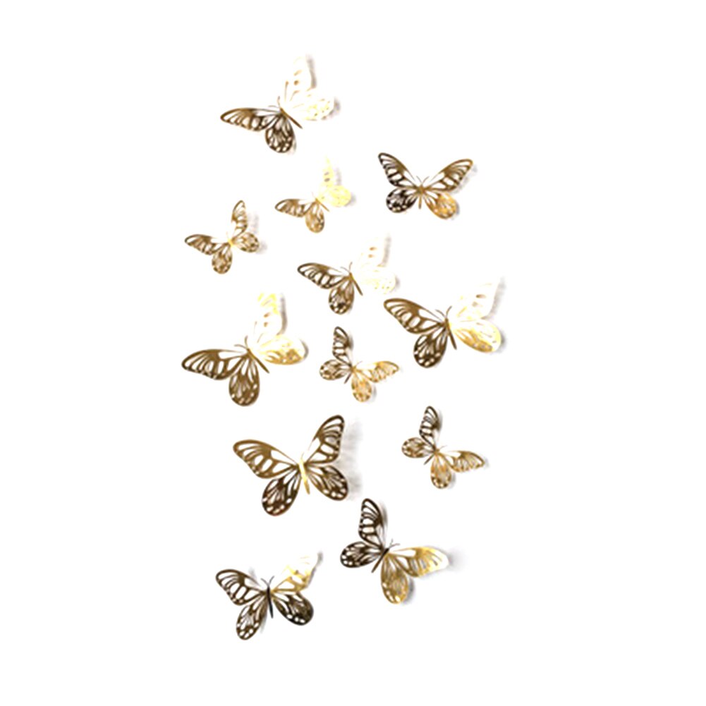 3D Butterfly Wall Sticker Metal Texture Hollow Simulation Butterfly Wall Art Decals Wedding Party Home Decoration: Gold