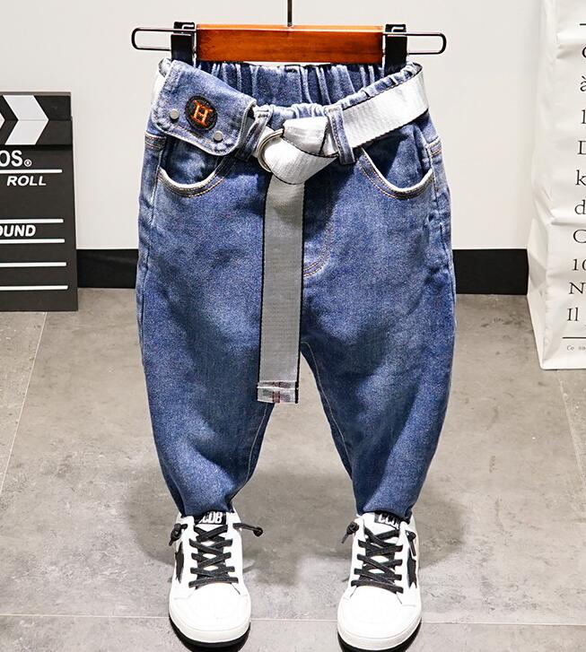Pantaloni Per Bambini Abbigliamento Per Bambini 2020 di Autunno della Molla Nuovo Bambino Allungano I Jeans Dei Pantaloni Della Ragazza Del Ragazzo Versione Coreana Di Pantaloni + cintura: blue / 7T--height 130cm