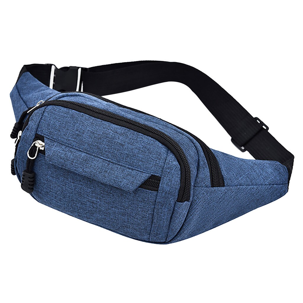 30# Men's And Women's Simple Shoulder Bag Solid Color Casual Canvas Messenger Bag Zipper Oxford Sports Fitness Waist Bag: Blue