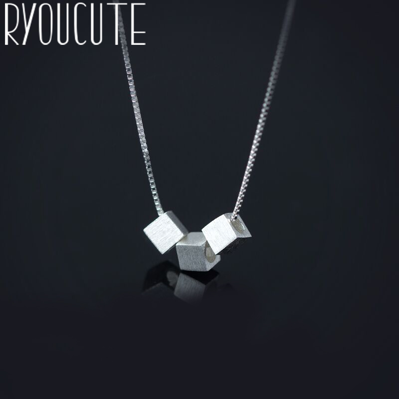 RYOUCUTE Reale di 100% Puro Argento Gioielli Vintage ▾ Coreano Lungo Tre scatola Cubo di colore Collana per Le Donne di Nozze Kolye Collares