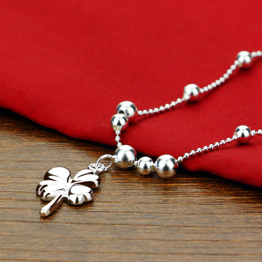 Bohemia Clover Anklets 100% 925 Sterling Silver Foot Beach Ball Anklets Women &amp; Girl Barefoot Chain Jewelry Summer