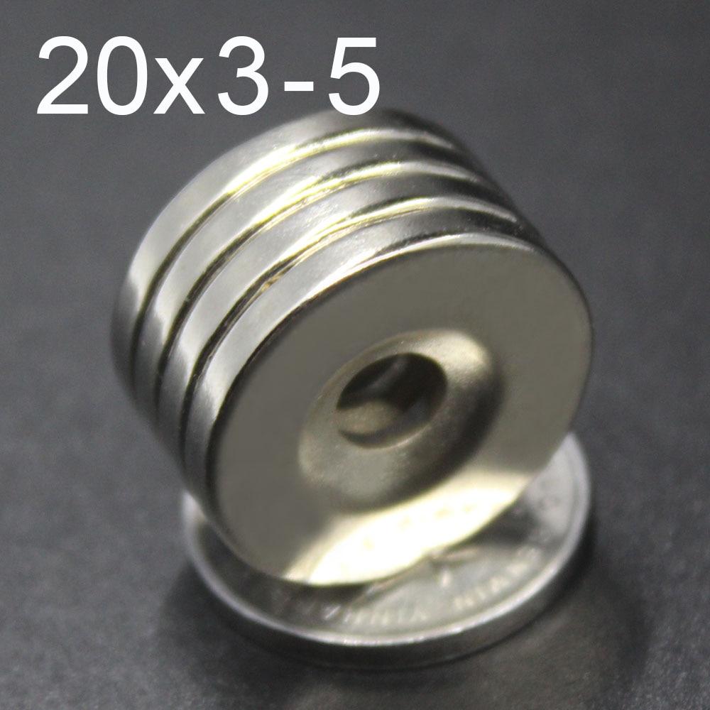 5/10/50 stuks neodymium magneet 20mm x 3mm gaten 5mm n35 ndfeb rond super krachtig sterke permanente magnetische imanes schijf 20 x 3 gaten 5