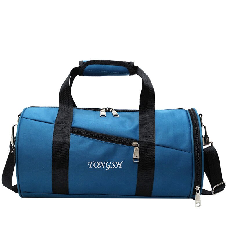 Heren reistas schoudertas tonvorm unisex hoge capaciteit reistas casual nylon handtassen hand reizen fitness tassen  xa813wb: Blauw
