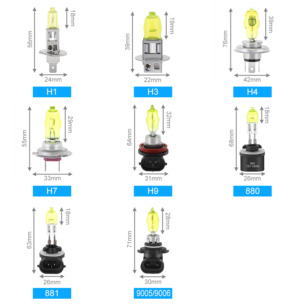 2 uds 3000LM 100W bombilla halógena para coche lámpara HOD 2800K luz amarilla faro delantero H1/H3/H4/H7/880/881/9005/9006