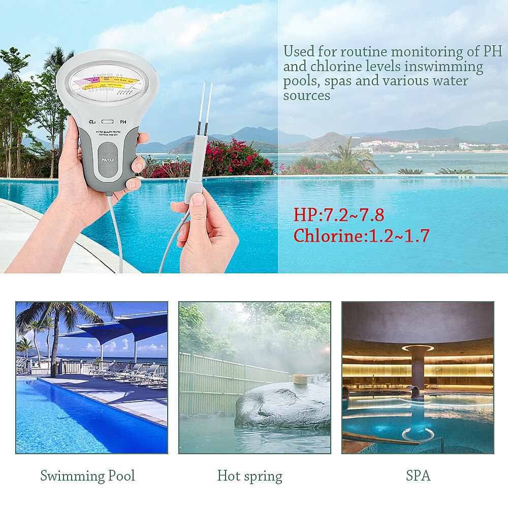 Cl2 tester 2 in 1 vann ph & klor pc -101 nivå bærbare digitale ph meter pool spa analytiske instrumenter