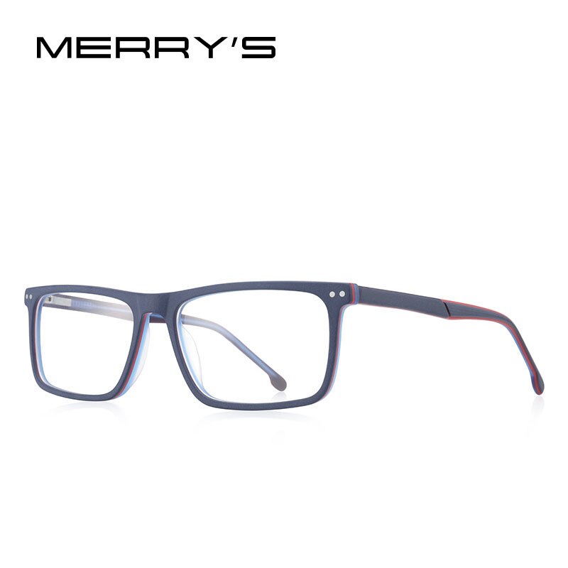 MERRYS -Gafas de acetato para hombre, montura óptica cuadrada, graduadas, de lujo, S2942: C05 Matte blue red
