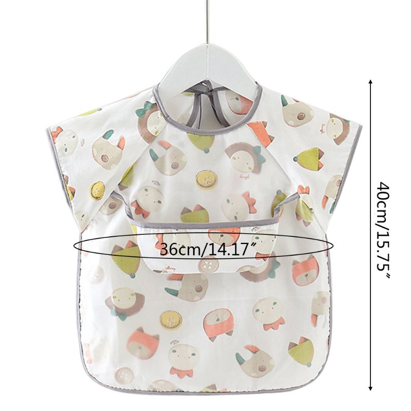 Waterproof Baby Bibs Adjustable Neckline Short Sleeve Apron Kids Feeding Smock