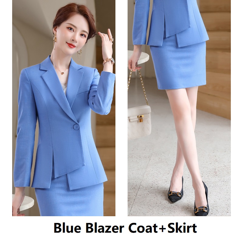 Asymmetric Size S-4XL Women Pant Suit Blue Purple Black Two Pieces Set Single Button Blazer With Trouser For Spring: M / Beige