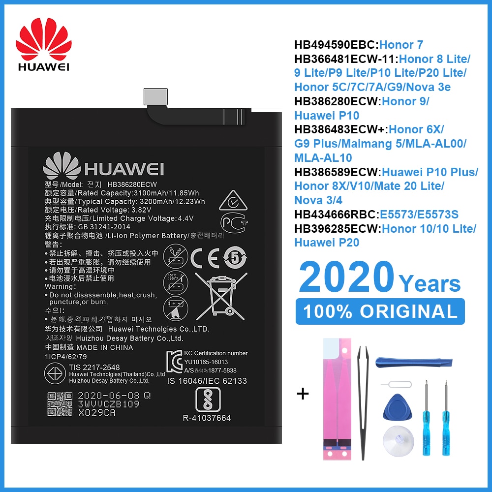 100% Originele Huawei Batterij HB386280ECW HB396285ECW Voor Honor 9/Huawei P10 Honor 10/10 Lite Huawei P20