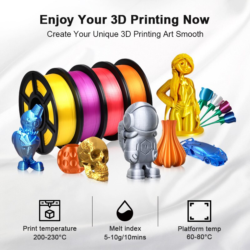 Filamento de seda PLA, 1KG, Efecto 1KG, para impresoras 3D, 1,75 MM, 2.2lbs, recargas de textura de seda blanca, Material Biodegradable