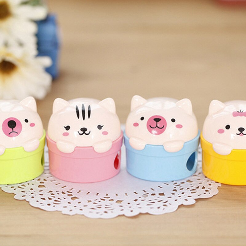 Cute Cartoon Animal Double Hole Portable Pencil Sharpener Student Cute Bear Pencil Sharpener