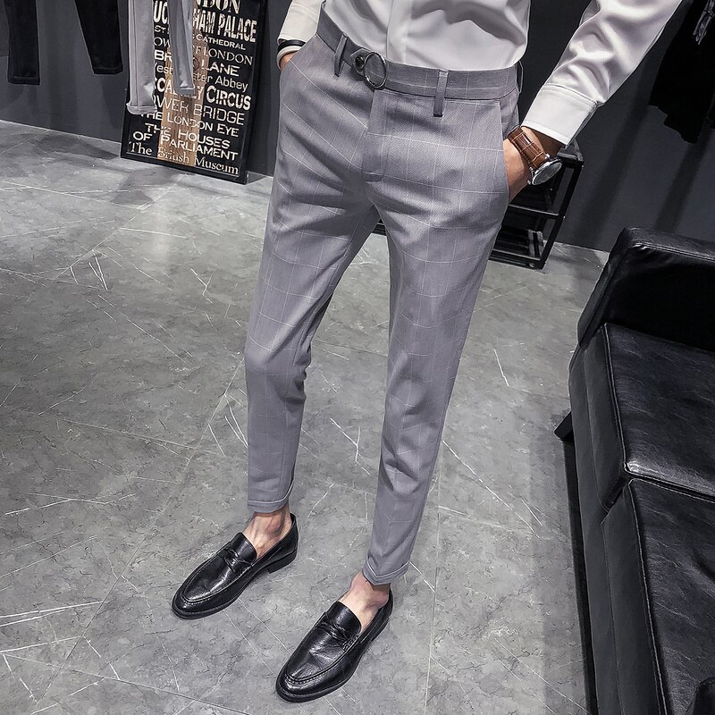 Kontorsbyxor herrklänning kostymbyxor slim fit business casual man formell galler brittisk stil vilda byxor gentleman