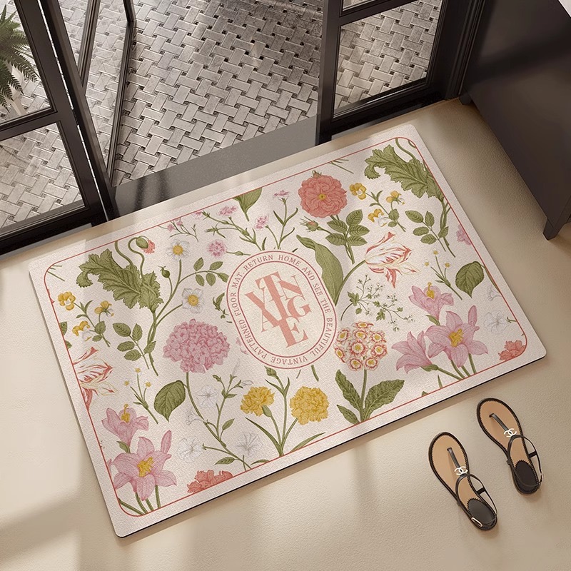VIKAMA Flower Diatom Mud Bathroom Quick-Drying Absorbent Foot Mat, Home Entrance Door Floor Mat, Home Decoration