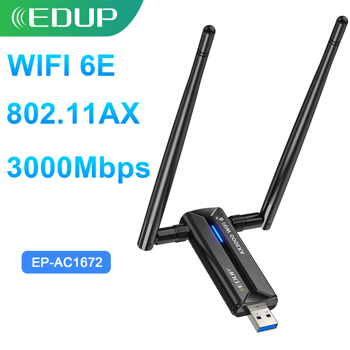 EDUP AX1672 WiFi 6E Ultra-fast USB 3.0 3000Mbps Wireless Network Card WiFi Adapter Tri-Band 2.4G 5G 6G High Gain Antenna Dongle: Default Title