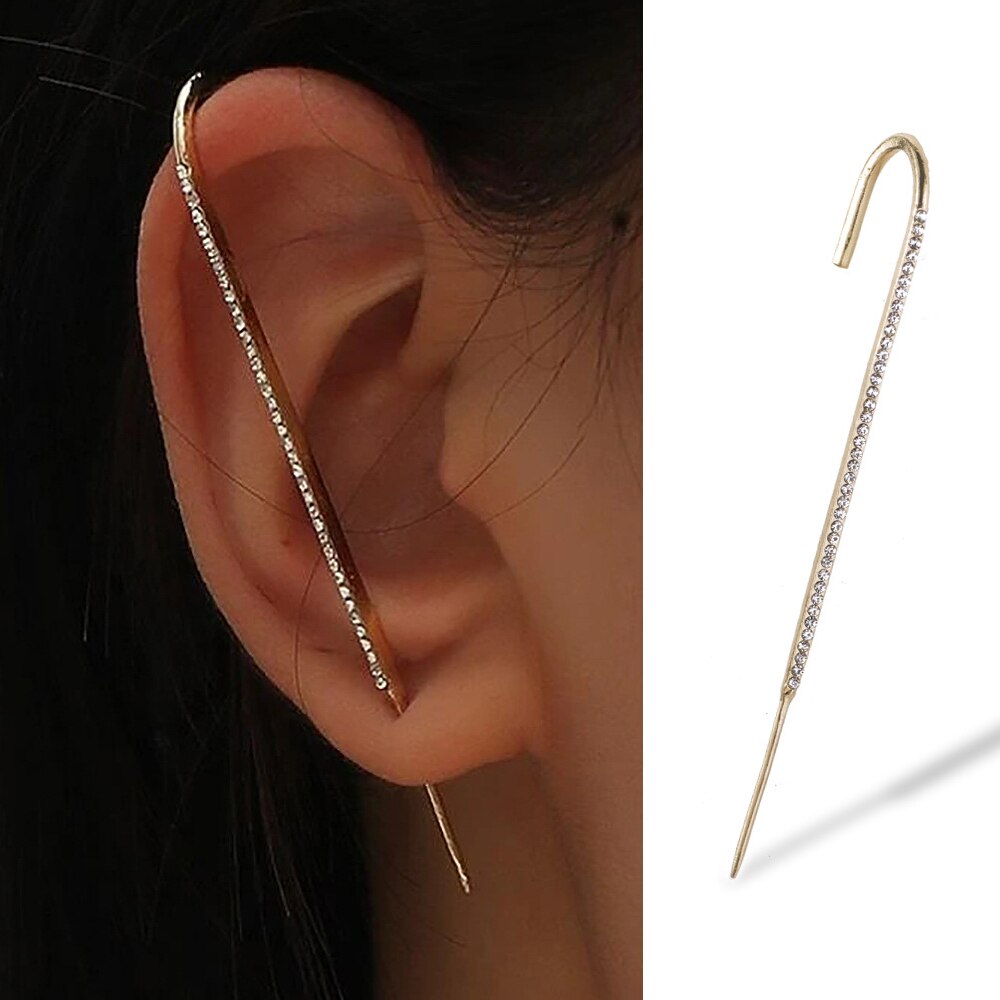 Vintage Simple Ear Clip Ear Wrap Crawler Crystal Hook Earrings For Women Lightning Ear Cuff Climber Jewelry