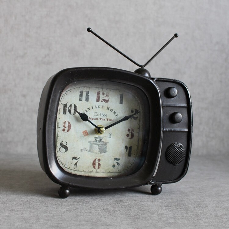 Super Silent Desk Alarm Clock Retro TV Television Clock Metal Vintage Style Classic Xmas
