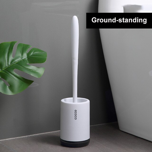 Toiletborstel met rubberen kop en houder, siliconen lange steel, huishoudelijke badkamerreinigingsborstel, wandborstels voor het toilet: Op de grond staand