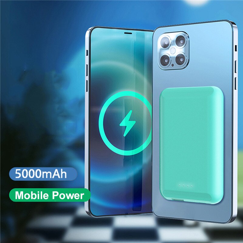CASEIER Magnetic Wireless Charger 5000mAh Mini Power Bank For iPhone 12 Pro Max Magnetic External Battery Portable Powerbank: green
