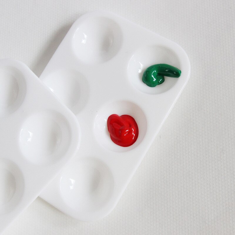 Paleta de pintura de arte rectangular para niños, material pp de plástico de 6 agujeros, blanco grueso, suministros de color simple, pintura básica, 1 ud.