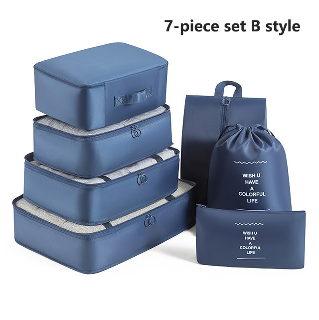 7Pcs Travel Organizer Storage Bags Wardrobe Cube Suitcase Packing Cubes Set Storages Luggage Clothes Shoe Pouch Folding: PURPLE