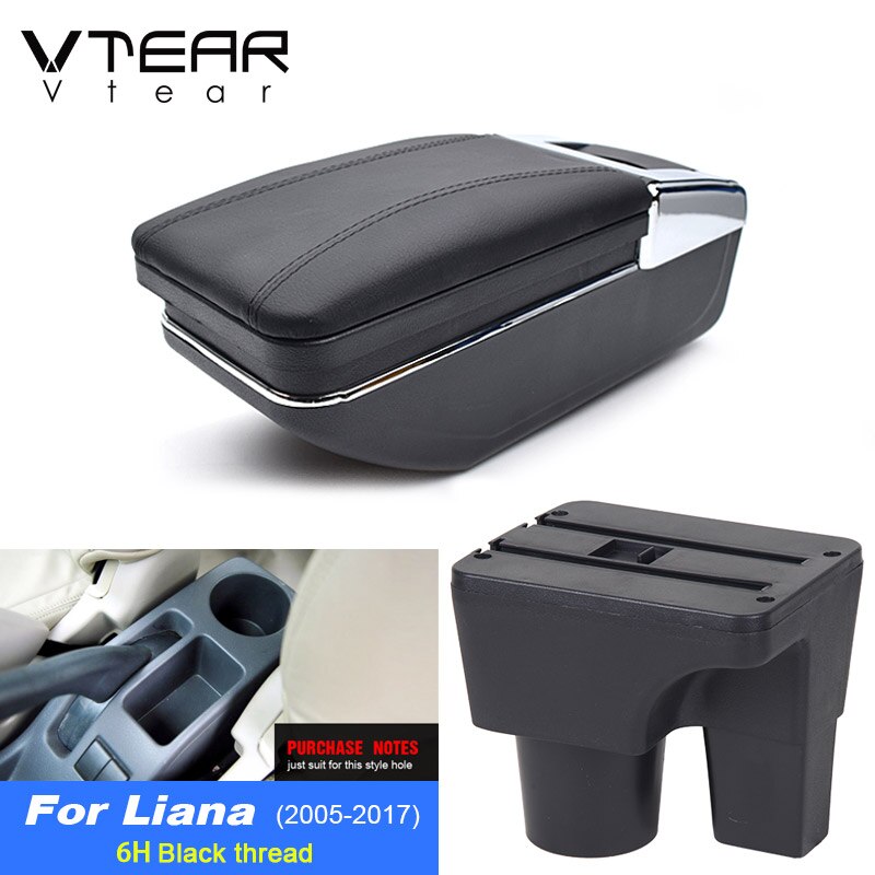 Vtear dla Suzuki liana podłokietnik samochdoowy skórzany podłokietnik interfejs USB schowek wnętrze centrum konsola puchar gniazdo akcesoria automatyczny: czarny wątek