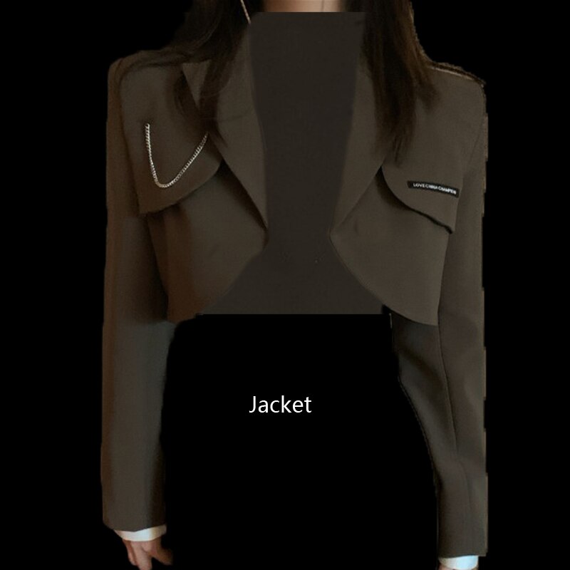 Uniforme escolar coreano para niña, traje para mujer, minifalda para estudiante de secundaria, camisa anudada con cinturón de cadena para universitaria: Jacket / L