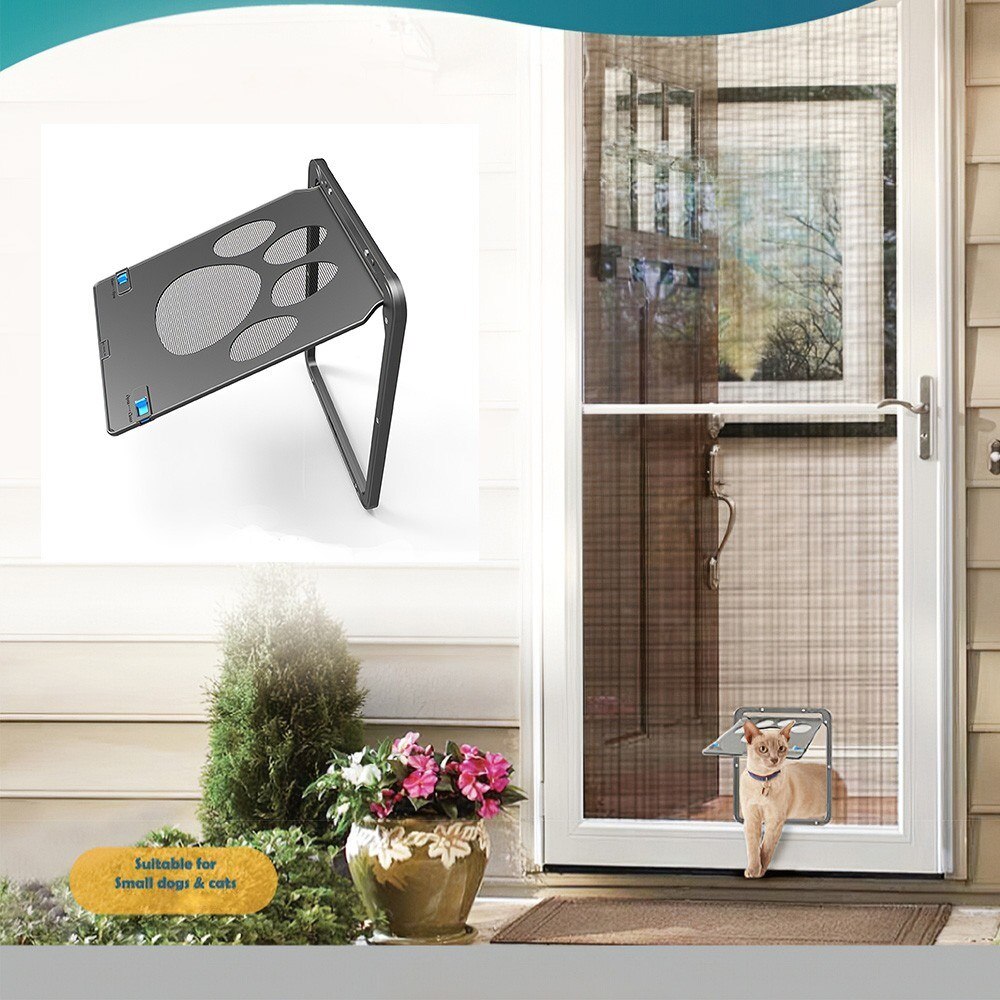 Pet Screen Door Magnetic Flap Screen Automatic Lockable Black Door for Small Cat Kitten Puppy