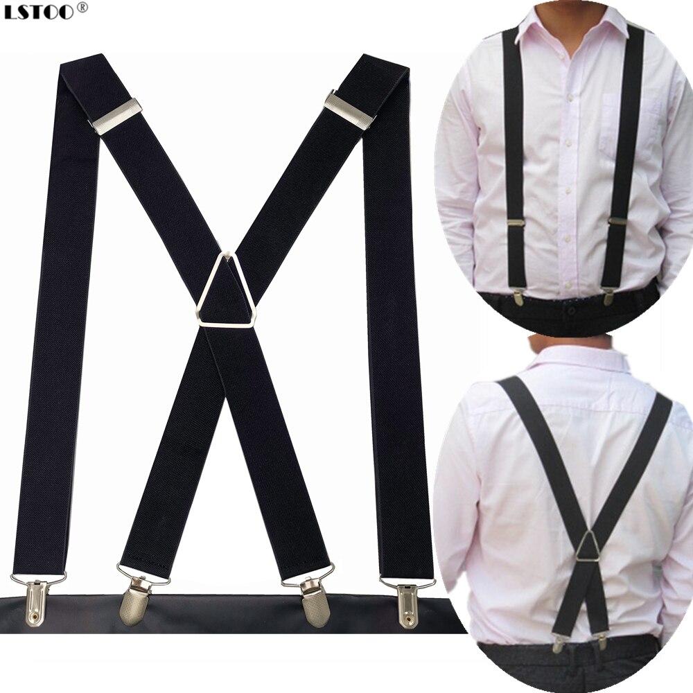 Solid Color Unisex Adult Suspenders Men XXL Large Size 3.5 cm Wide Adjustable Elastic 4 Clips X Back Women Trousers Braces Party