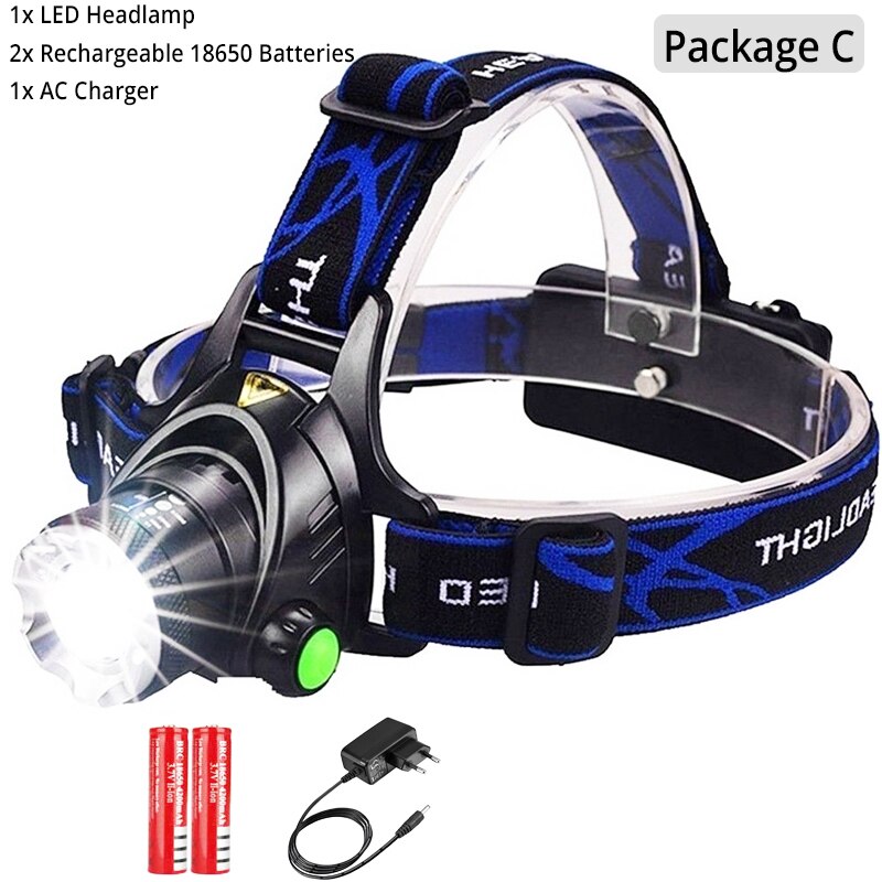 20000LM LED Headlamp L2/T6 Waterproof Headlight Torch Flashlight Headlight by 18650 Battery for Fishing Hunting: Package C / L2-12000 Lumen