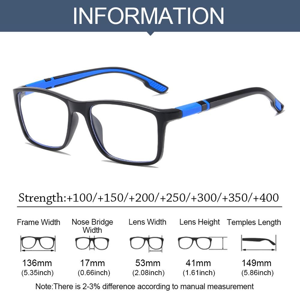 Ultralight Reading Glasses Blue Light Blocking Sports Presbyopia Eyeglasses for Men Women Hyperopia Optical Eyewear +100~+400