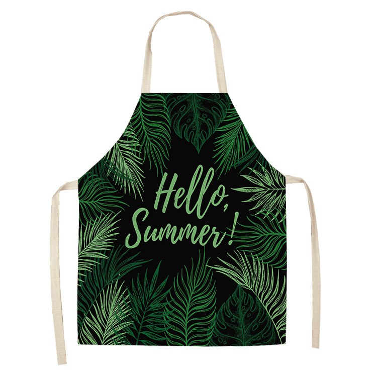 1 stuk hallo zomer groene plant keukenschort katoenen linnen schorten voor vrouwen koken bakken restaurant koken mouwloze schorten: Wql 0019-8 / 55 cm x 68cm