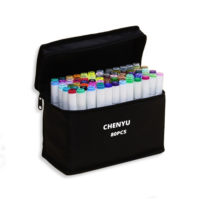 Chenyu 80 stk alkohol kunst tuscher sæt manga tegne tuscher pen alkohol baseret skitse filt-spids olieagtig twin pensel pen kunst forsyninger